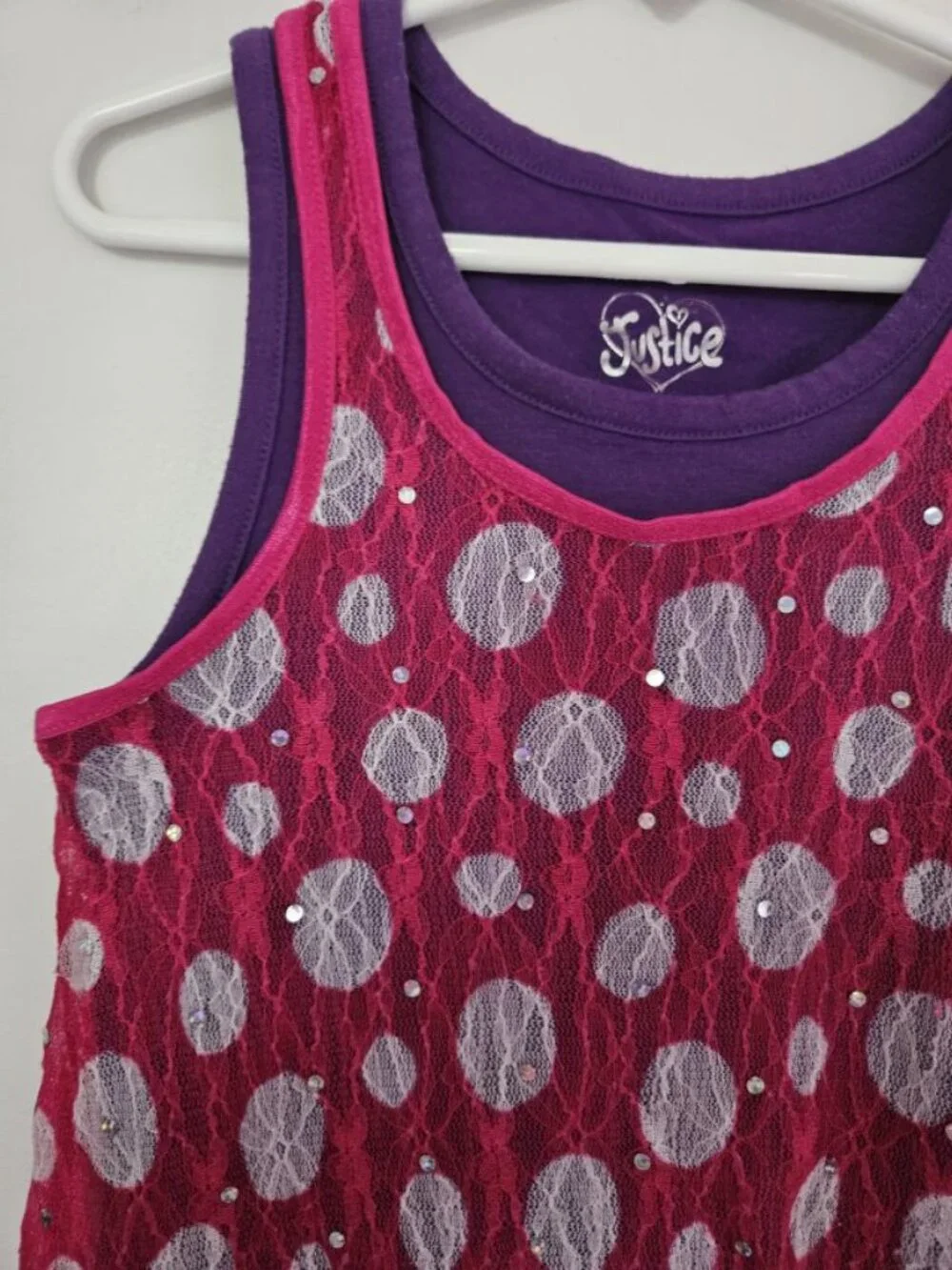 JUSTICE Pink and Purple Sparkly Layered Tank Top Girls Size 7